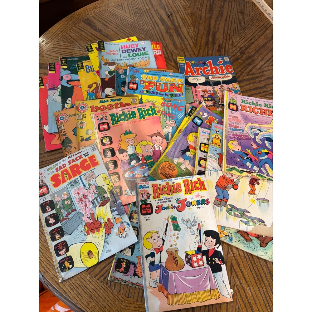 Vintage Comic Book Lot JLA 66 Richie Rich Archie Gold Key Bugs Bunny Sad Sack